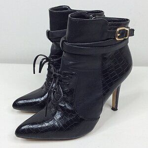 Altuzarra Women's Faux Leather Zip Booties 7.5 Lace‎ Up Stiletto Heels Black